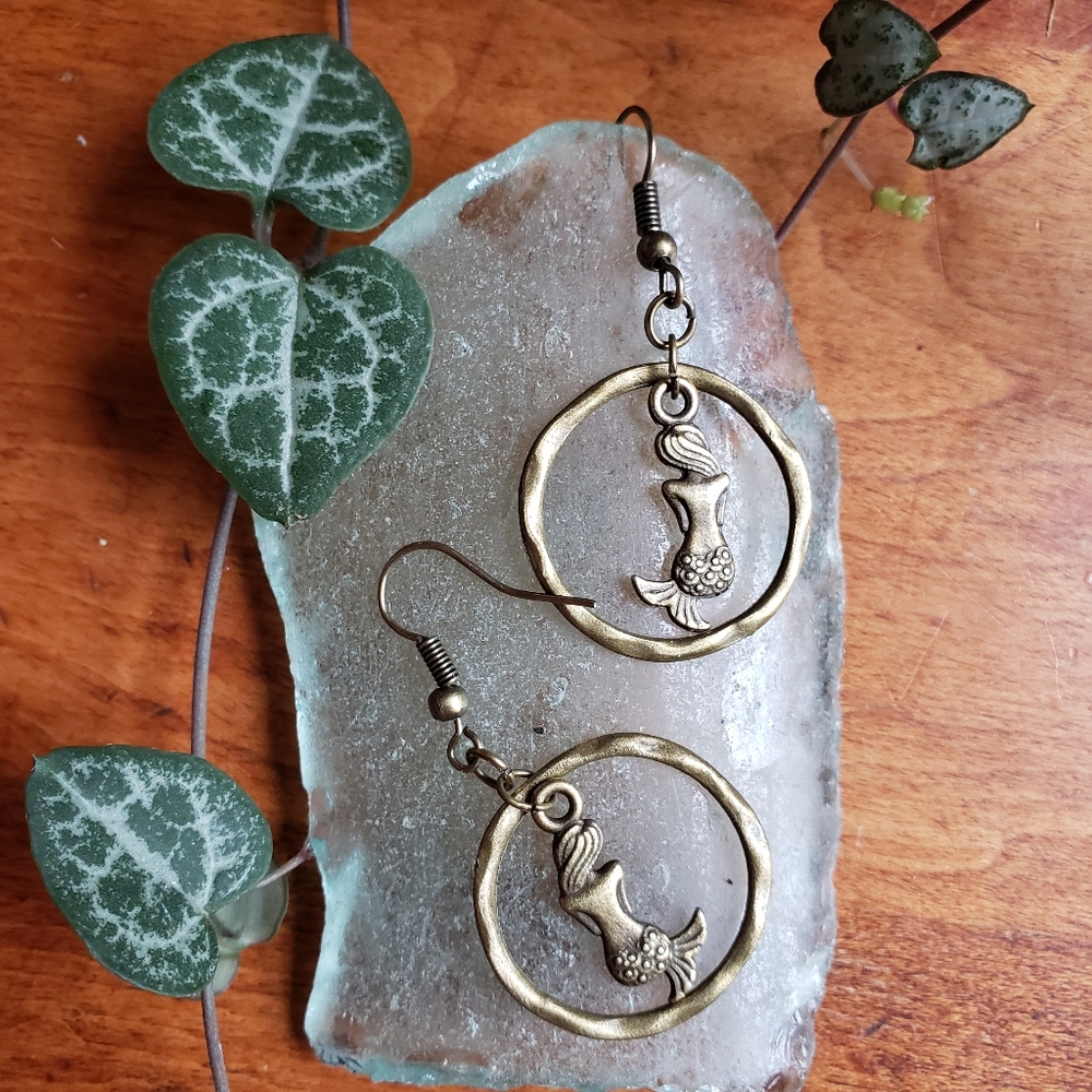Handmade Mermaid in a Hoop Boho Earrings